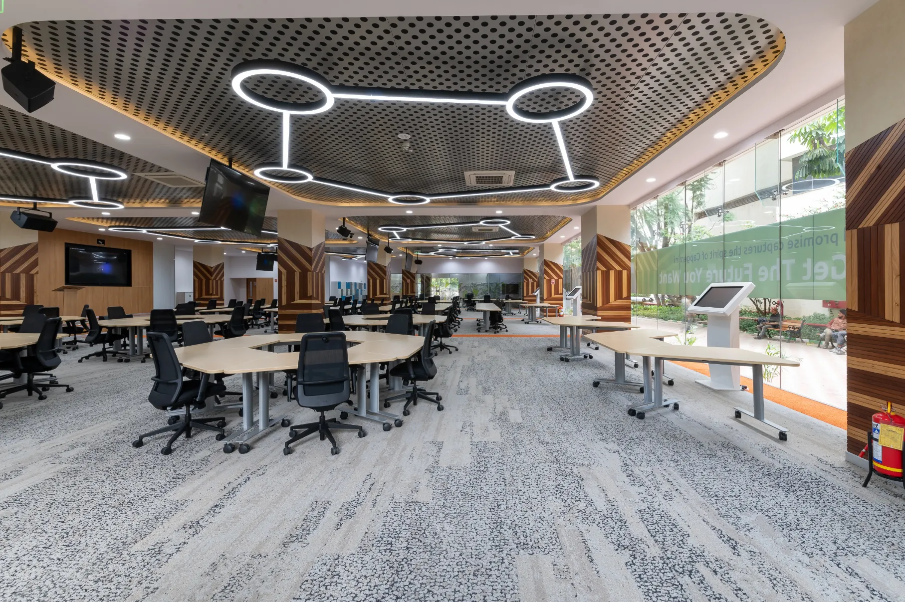Elevator lobby corporate entrance transition