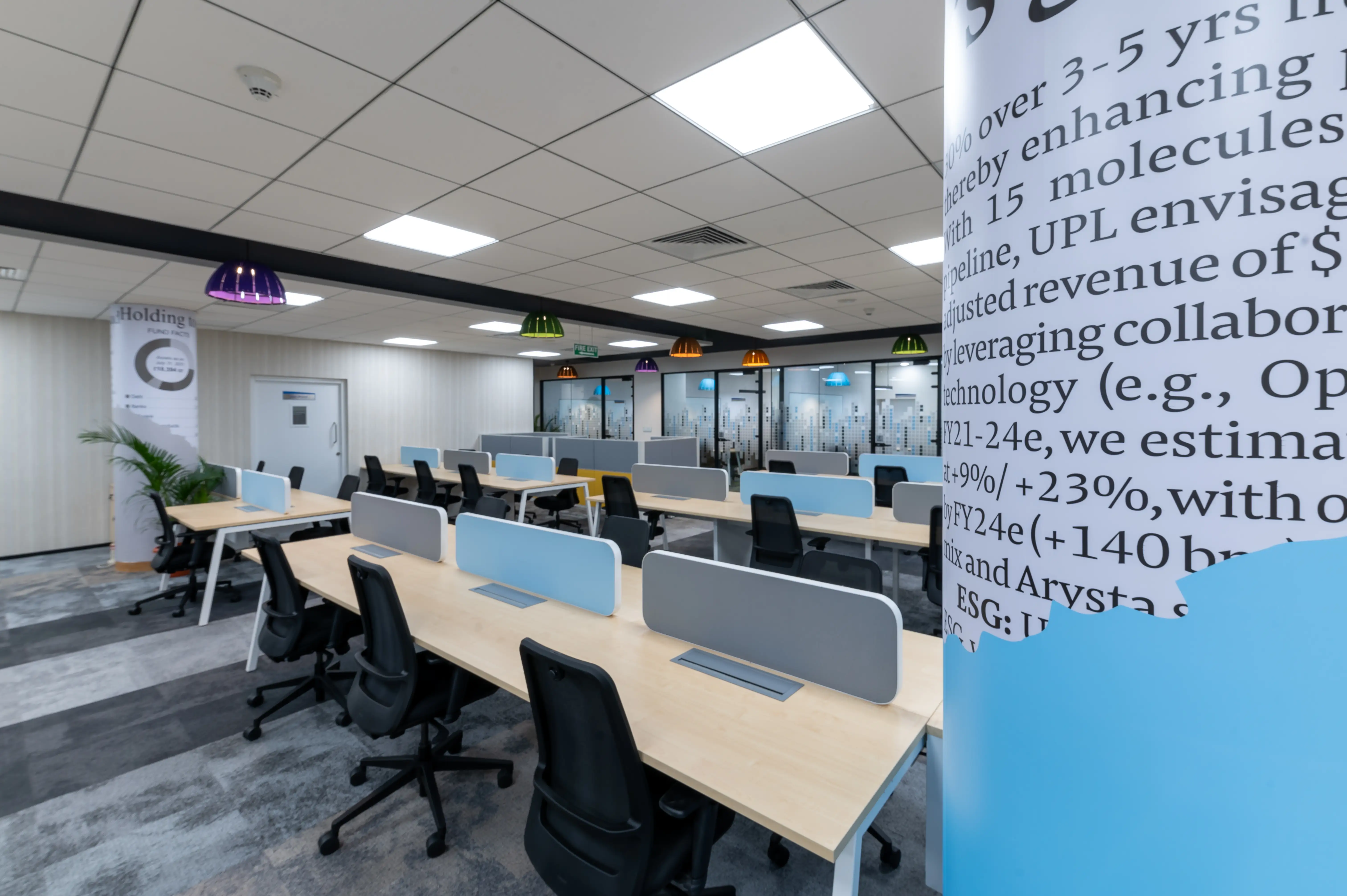 Corporate cafeteria seating zone with durable surfaces