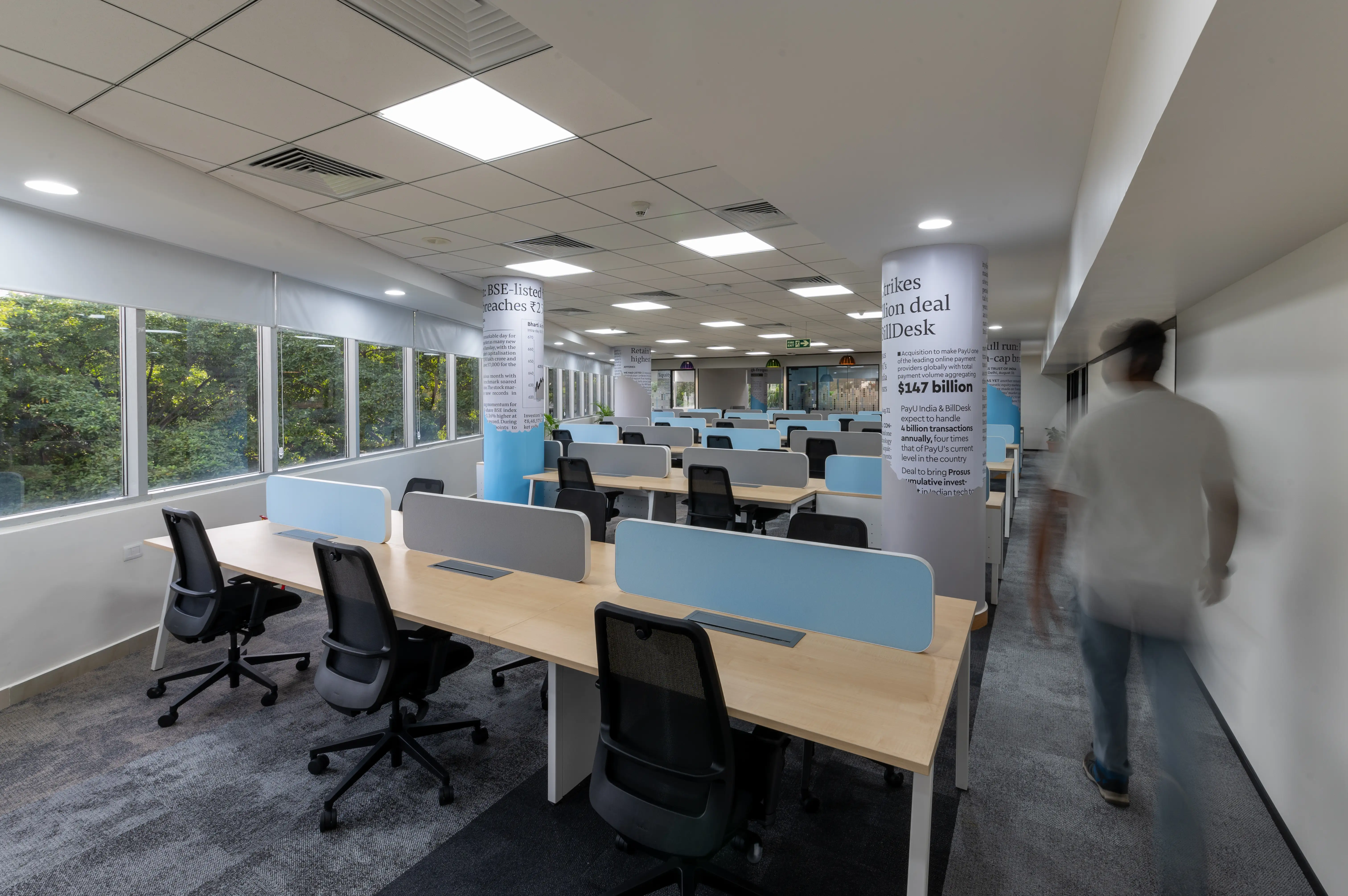 Acoustic felt paneling on collaboration booths
