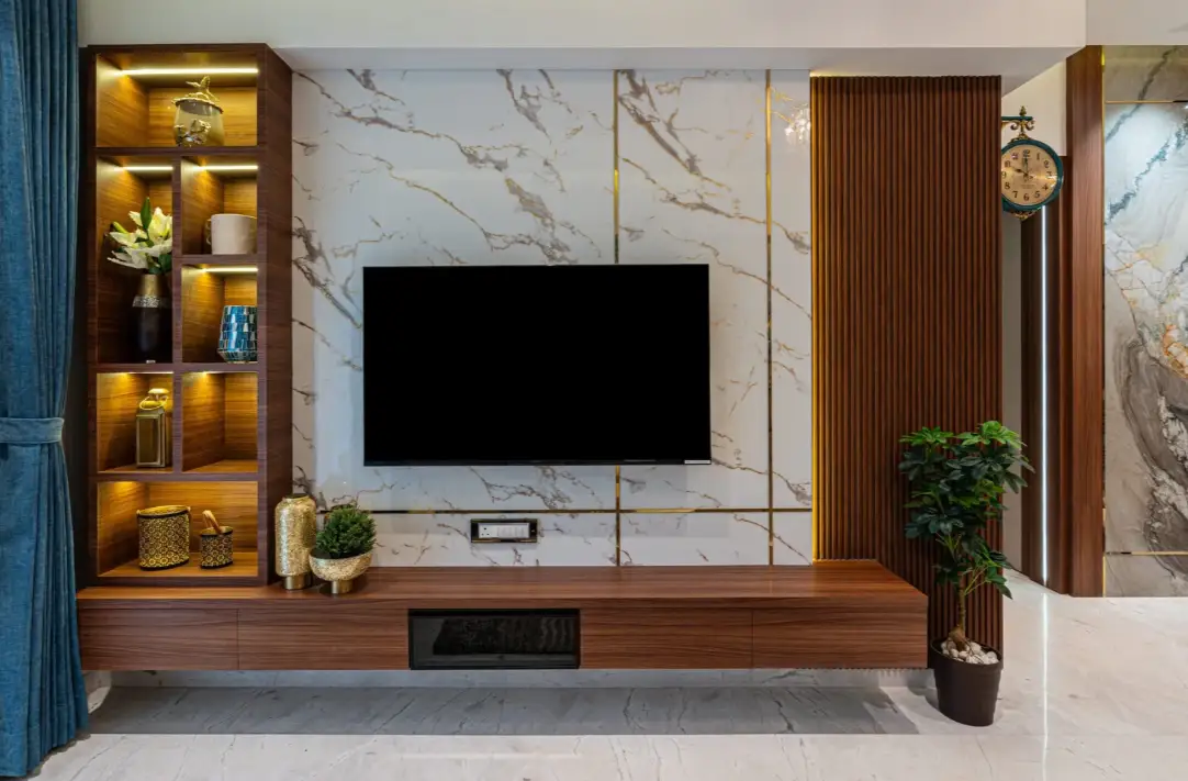 Textured stone wall paneling accent