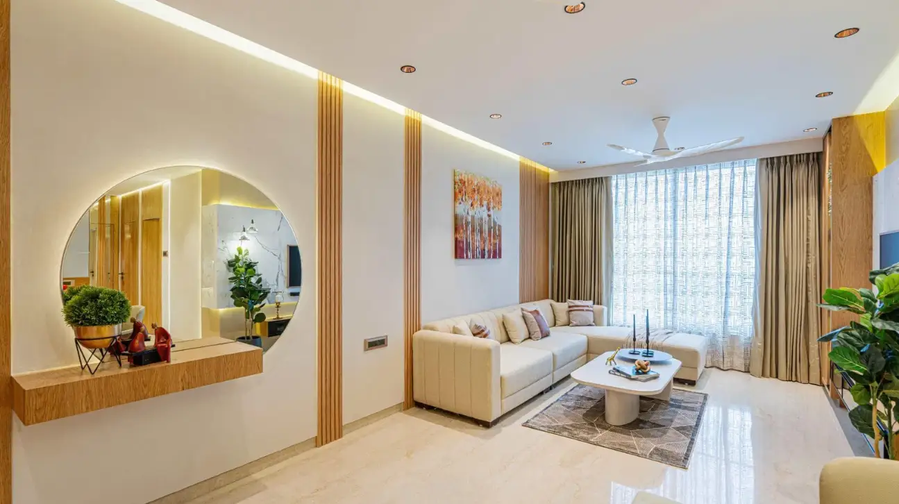 Minimalist wood veneer wall clad console