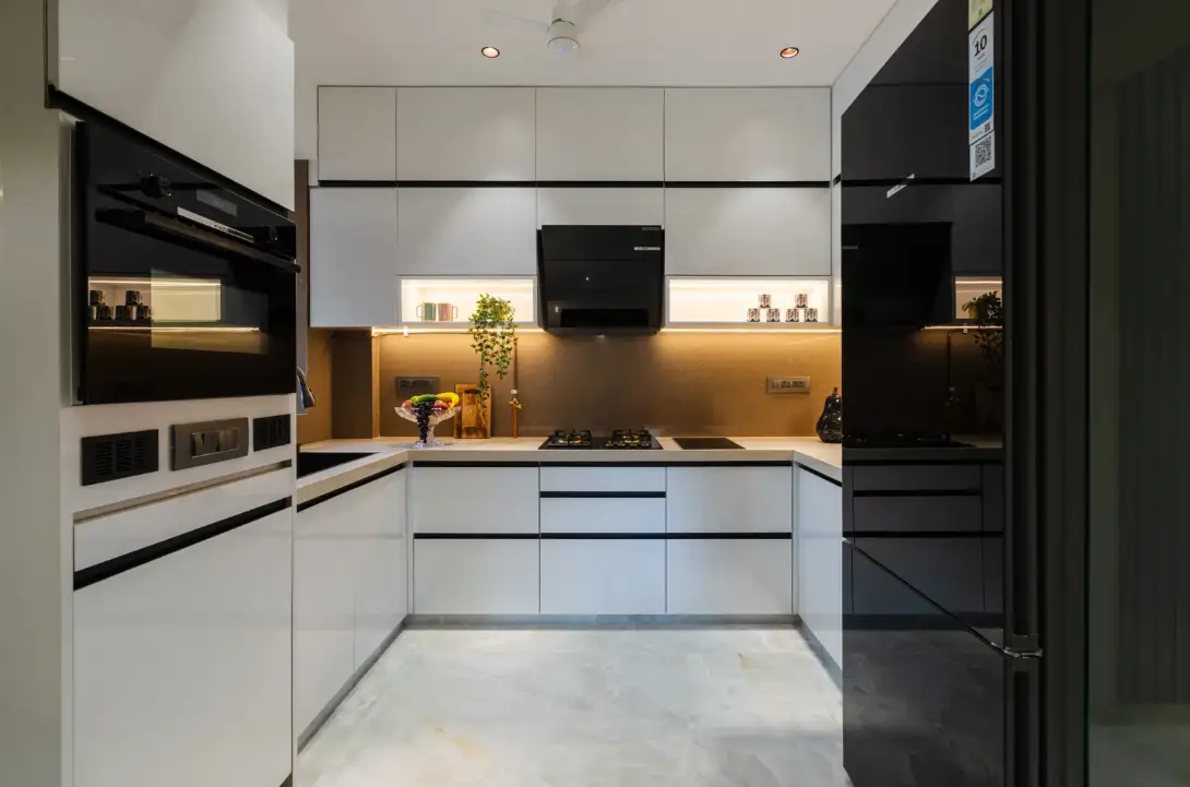 Dual-tone kitchen layout with breakfast counter
