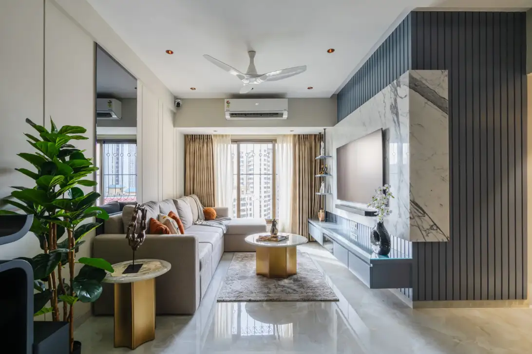 Custom architectural TV console and recessed lighting