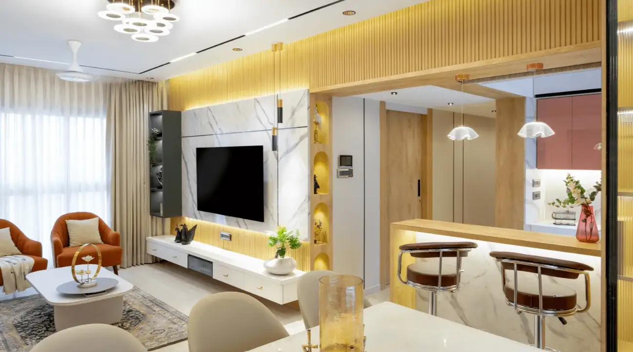 Open plan living and dining transition