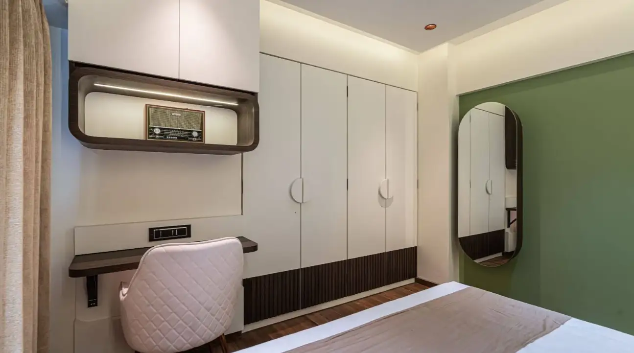 Full view of master bedroom suite with walk-in closet transition